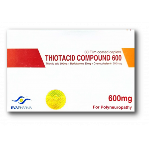THIOTACID COMPOUND 600 MG ( THIOCTIC ACID 600 MG + BENFOTIAMINE 80 MG +  CYANOCOBALAMIN 500 MCG ) 30 FILM-COATED CAPLETS